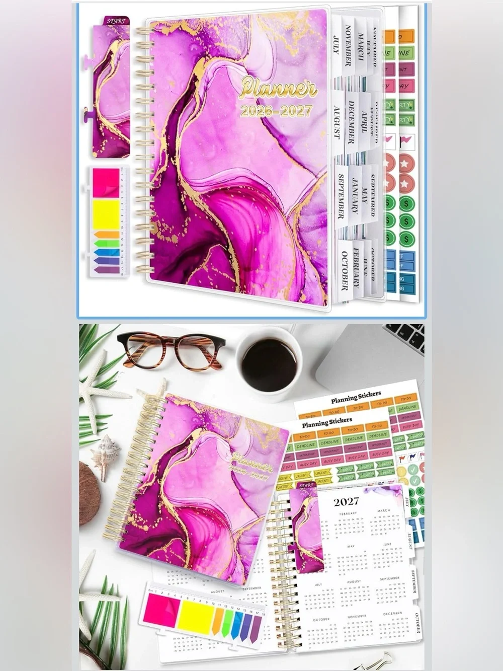Purple Marble 2026-2027 Planner with Gold Accents